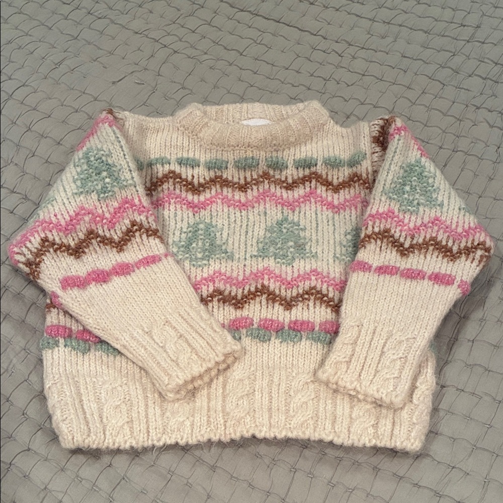 Zara 6-9 mos Pastel Chunky Knit Winter Tree Sweater